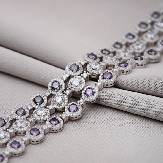 Dainty Round Mystic Topaz CZ Tennis 925 Silver Bracelet
