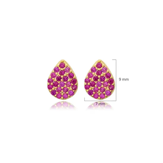 Ruby CZ Pear Design Silver Stud Earrings Ruby CZ Pear Design Silver Stud Earrings