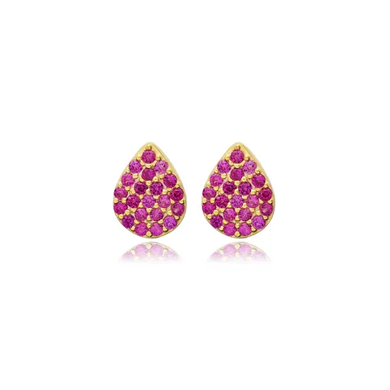 Ruby CZ Pear Design Silver Stud Earrings Ruby CZ Pear Design Silver Stud Earrings