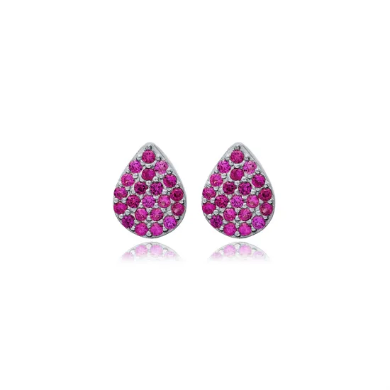 Ruby CZ Pear Design Silver Stud Earrings Ruby CZ Pear Design Silver Stud Earrings