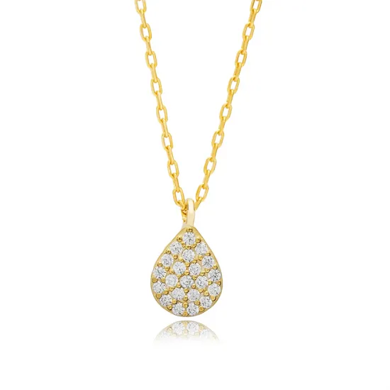 Pear CZ Stone Turkish Sterling Silver Charm Necklace Pear CZ Stone Turkish Sterling Silver Charm Necklace