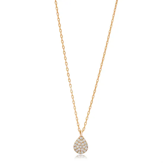 Pear CZ Stone Turkish Sterling Silver Charm Necklace Pear CZ Stone Turkish Sterling Silver Charm Necklace