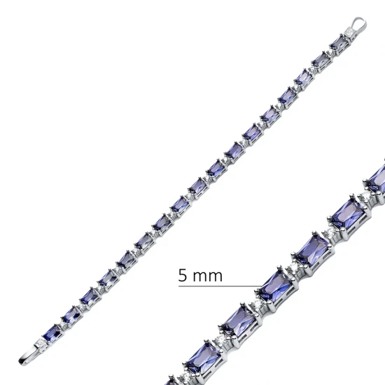 Tanzanite CZ Baguette Tennis Sterling Silver Bracelet - Sade 925 Silver Jewelry
