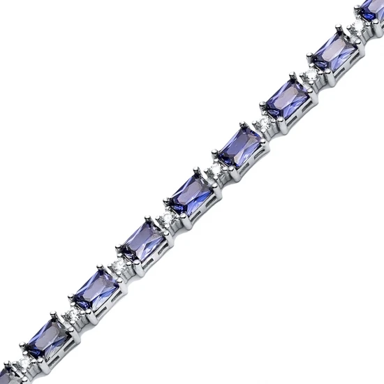 Tanzanite CZ Baguette Tennis Sterling Silver Bracelet - Sade 925 Silver Jewelry