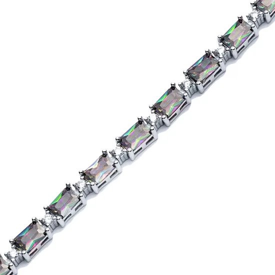 Mystic Topaz CZ Stone Baguette Design Silver Tennis Bracelet Mystic Topaz CZ Stone Baguette Design Silver Tennis Bracelet