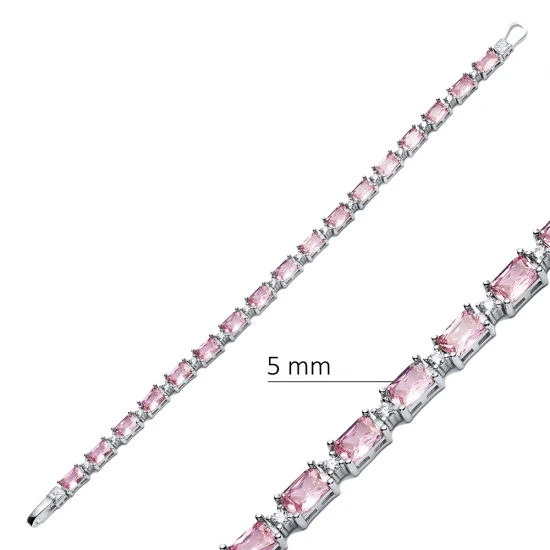 Pink CZ Baguette Tennis 925 Sterling Silver Bracelet Pink CZ Baguette Tennis 925 Sterling Silver Bracelet