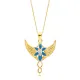 Blue Enamel Phoenix Design Pear CZ Stone Silver Charm Necklace Blue Enamel Phoenix Design Pear CZ Stone Silver Charm Necklace