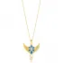 Blue Enamel Phoenix Design Pear CZ Stone Silver Charm Necklace