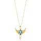 Blue Enamel Phoenix Design Pear CZ Stone Silver Charm Necklace Blue Enamel Phoenix Design Pear CZ Stone Silver Charm Necklace