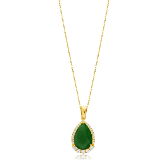 Pear Green CZ 925 Sterling Silver Necklace | 925 Sterling Silver Wholesale | Sade Silver Pear Green CZ 925 Sterling Silver Necklace - Sade 925 Silver Jewelry