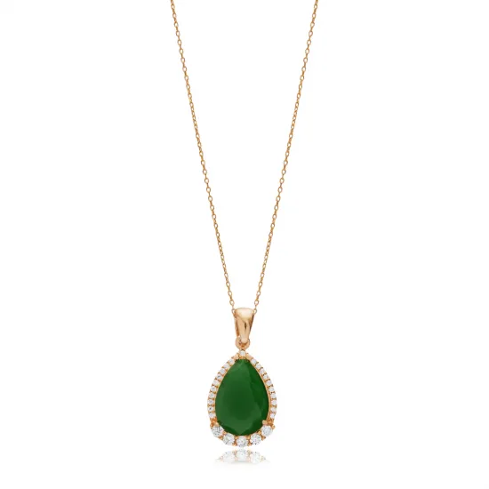 Pear Design Green CZ Stone Silver Charm Necklace Pendant Pear Design Green CZ Stone Silver Charm Necklace Pendant