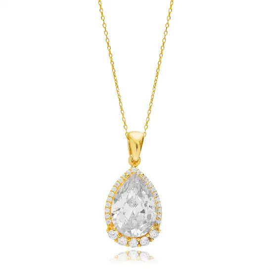 Pear White CZ 925 Sterling Silver Necklace