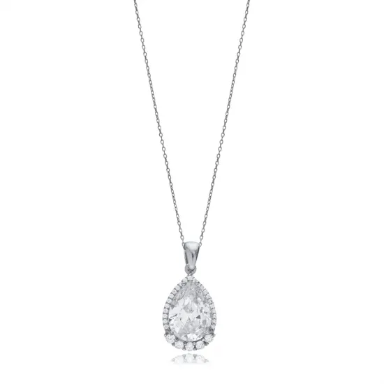 Pear White CZ 925 Sterling Silver Necklace