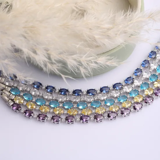 Tennis Amethyst Oval CZ 925 Sterling Silver Bracelet Tennis Amethyst Oval CZ 925 Sterling Silver Bracelet