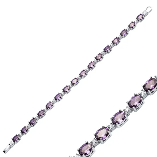 Tennis Amethyst Oval CZ 925 Sterling Silver Bracelet Tennis Amethyst Oval CZ 925 Sterling Silver Bracelet