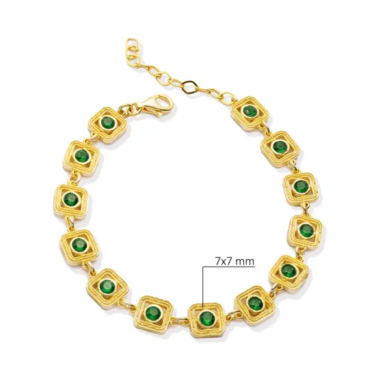 Emerald CZ Square 925 Sterling Silver Bracelet