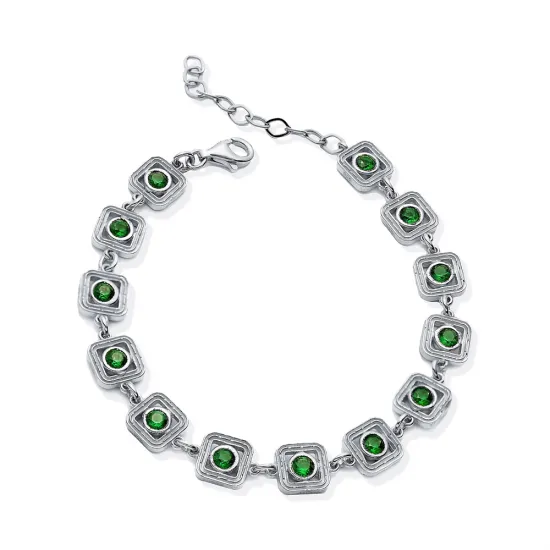 Emerald CZ Square 925 Sterling Silver Bracelet
