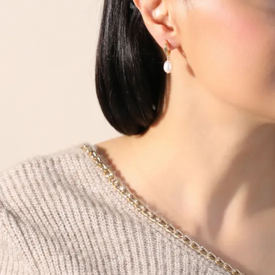Single Pearl Charm Silver Dangle Earring Single Pearl Charm Silver Dangle Earring