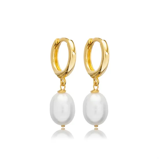 Single Pearl Charm Silver Dangle Earring Single Pearl Charm Silver Dangle Earring