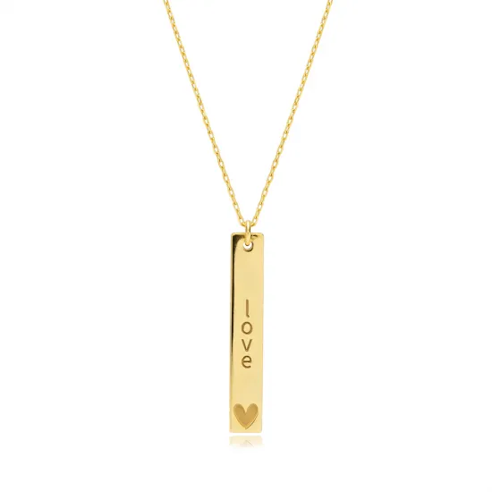 Long Bar Love Message 925 Sterling Silver Necklace
