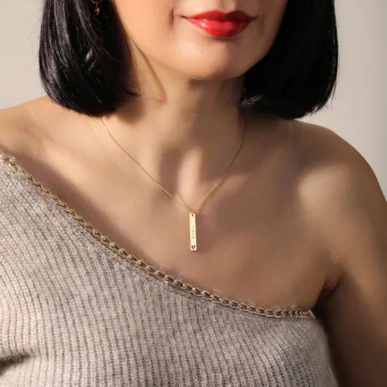 Long Bar Love Message 925 Sterling Silver Necklace