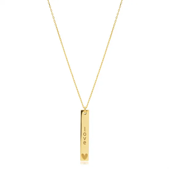 Long Bar Love Message 925 Sterling Silver Necklace