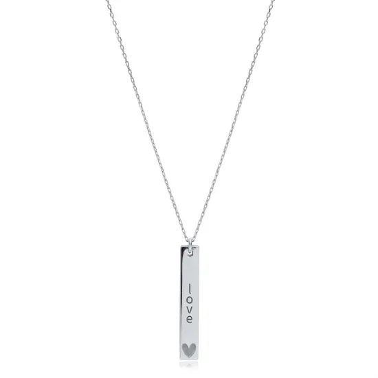 Long Bar Love Message 925 Sterling Silver Necklace