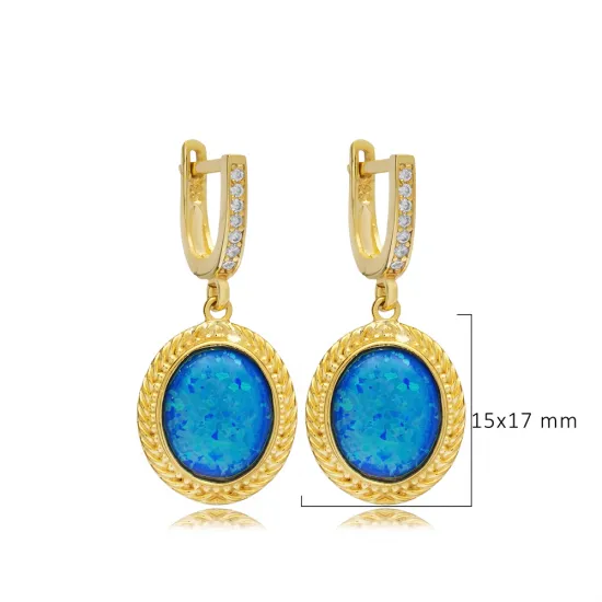 Blue Opal Oval Dangle 925 Sterling Silver Earrings Blue Opal Oval Dangle 925 Sterling Silver Earrings