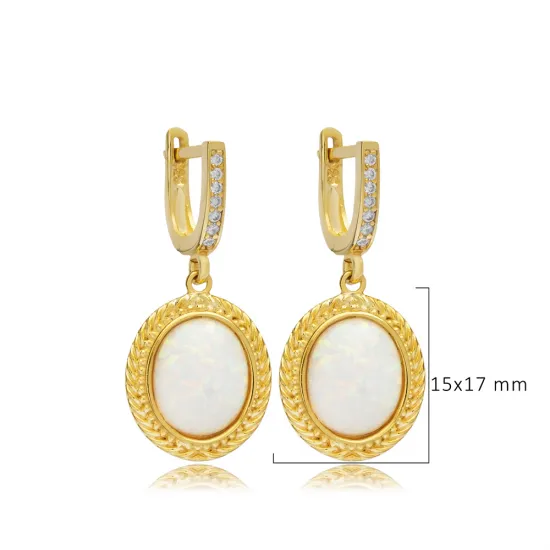White Opal Oval Dangle 925 Sterling Silver Earrings White Opal Oval Dangle 925 Sterling Silver Earrings