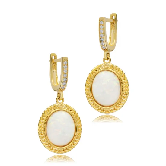 White Opal Oval Dangle 925 Sterling Silver Earrings White Opal Oval Dangle 925 Sterling Silver Earrings