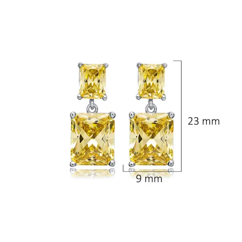 Citrine Rectangle Cluster 925 Sterling Silver Earrings