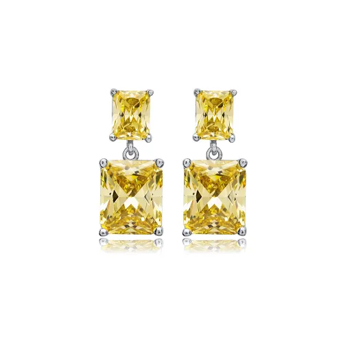 Citrine Rectangle Cluster 925 Sterling Silver Earrings