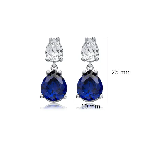 Sapphire CZ Pear Cluster Sterling Silver Earrings