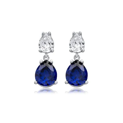 Sapphire CZ Pear Cluster Sterling Silver Earrings
