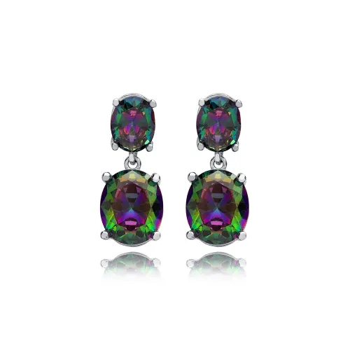 Mystic Topaz Oval Cluster 925 Sterling Silver Earrings
