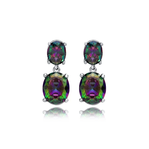 Mystic Topaz Oval Cluster 925 Sterling Silver Earrings