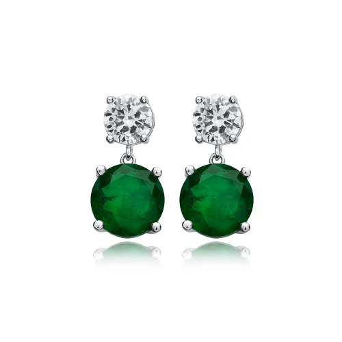 Emerald CZ Round Cluster 925 Sterling Silver Earrings