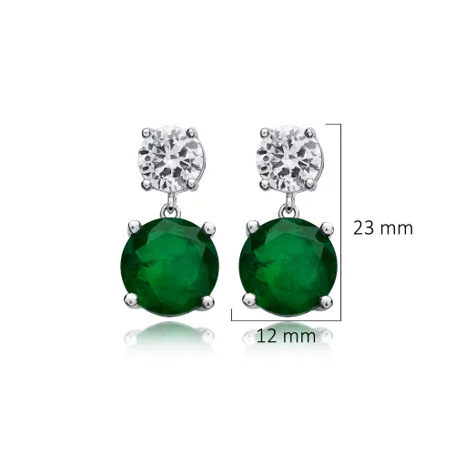 Emerald CZ Round Cluster 925 Sterling Silver Earrings