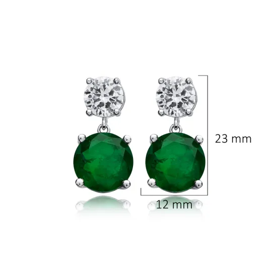 Emerald CZ Round Cluster 925 Sterling Silver Earrings Emerald CZ Round Cluster 925 Sterling Silver Earrings