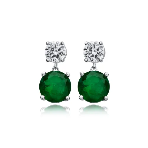 Emerald CZ Round Cluster 925 Sterling Silver Earrings