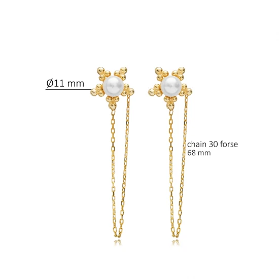 Flower Shape Pearl Chain 925 Sterling Silver Earrings Flower Shape Pearl Chain 925 Sterling Silver Earrings