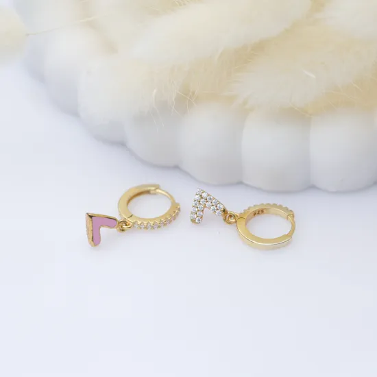 Double Sided Pink Enamel Heart Dangle Silver Earrings - Sade 925 Silver Jewelry