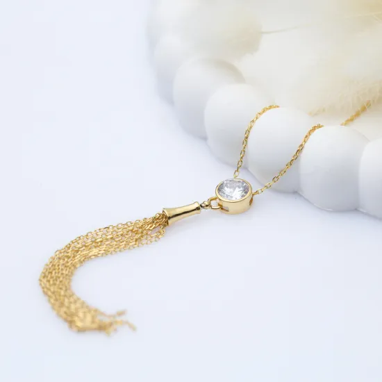 Round Design CZ Silver Tassel Necklace Round Design CZ Silver Tassel Necklace