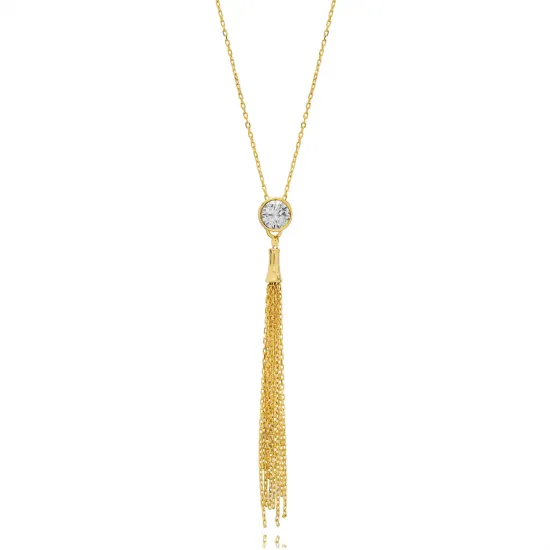 Round Design CZ Silver Tassel Necklace Round Design CZ Silver Tassel Necklace