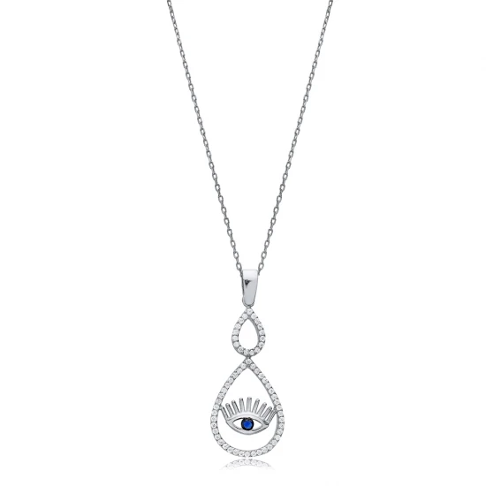 Round Evil Eye Turquoise 925 Sterling Silver Necklace Round Evil Eye Turquoise 925 Sterling Silver Necklace
