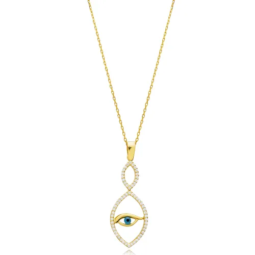 Unique Evil Eye CZ Silver Charm Necklace