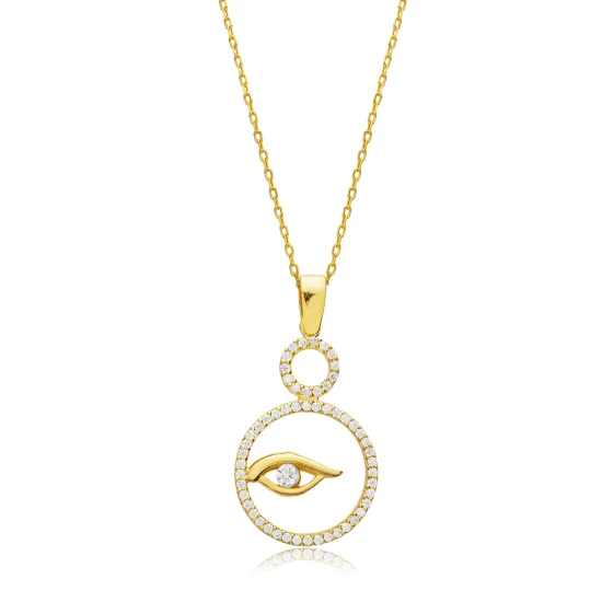 Round Evil Eye CZ Sterling Silver Necklace Round Evil Eye CZ Sterling Silver Necklace