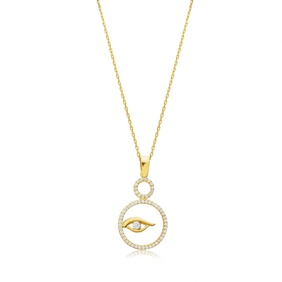 Round Evil Eye CZ Sterling Silver Necklace Round Evil Eye CZ Sterling Silver Necklace