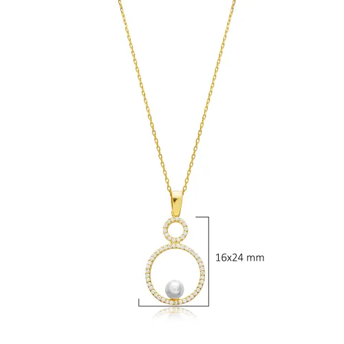 Round Pearl CZ Stone Silver Charm Necklace Round Pearl CZ Stone Silver Charm Necklace