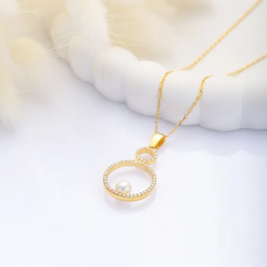 Round Pearl CZ 925 Sterling Silver Necklace Round Pearl CZ 925 Sterling Silver Necklace